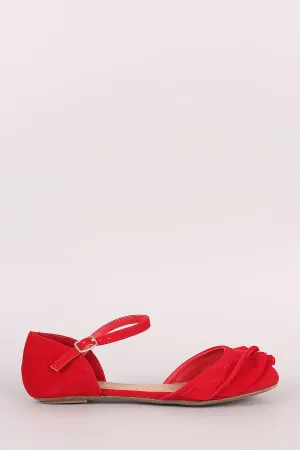 Bamboo Ruffle Round Toe Ankle Strap Dorsay Flat