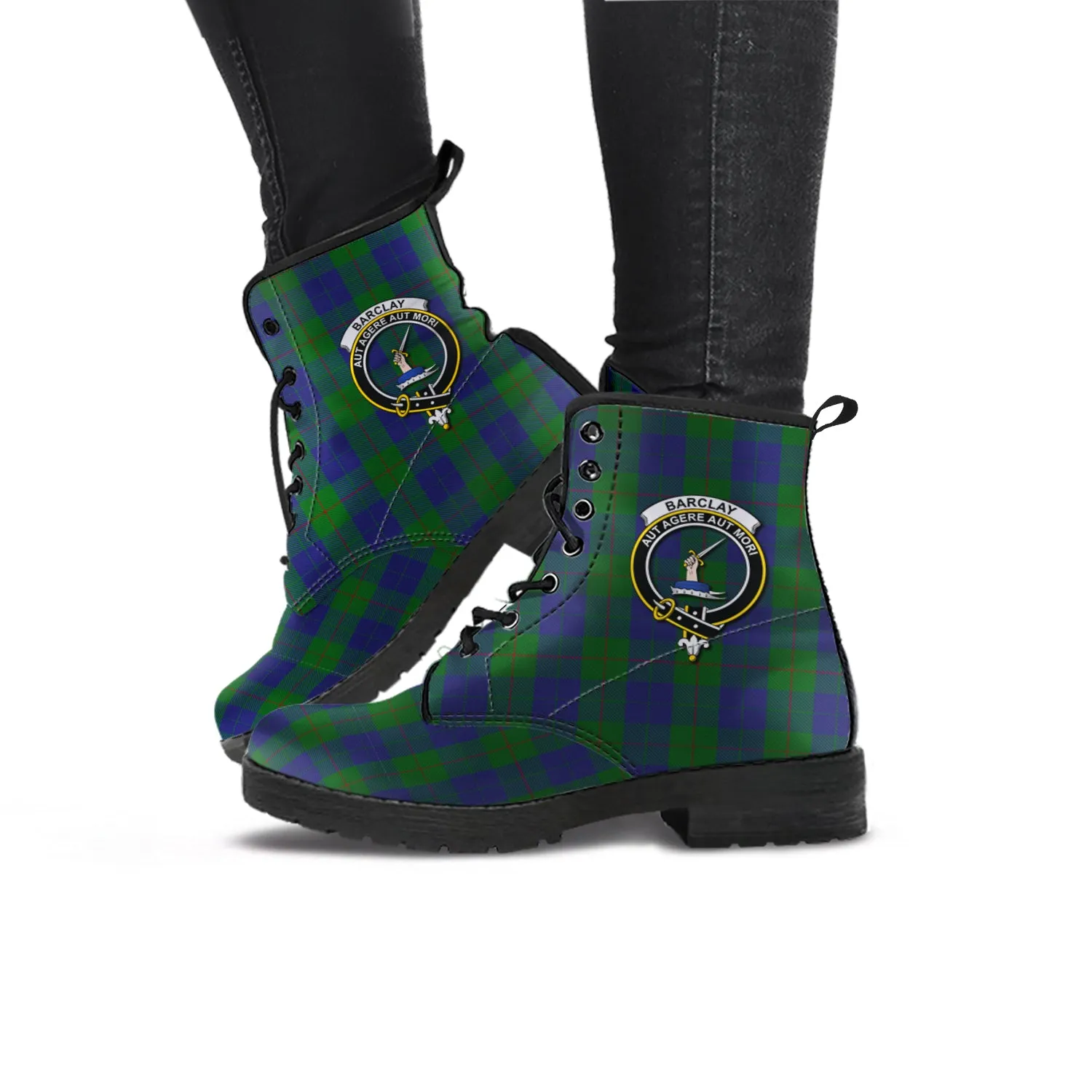 Barclay Tartan Leather Boots with Family Crest