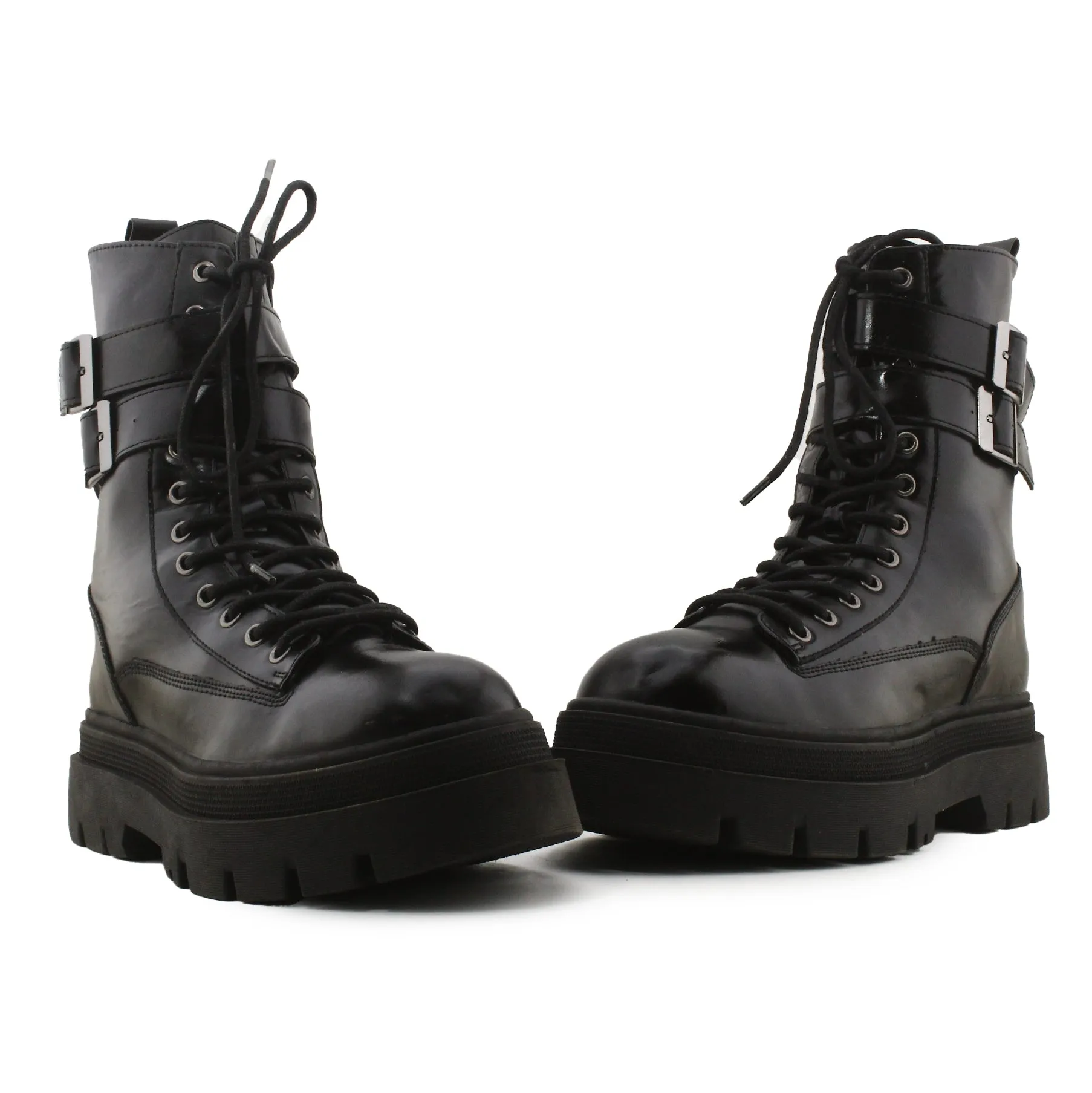 Bershka Laces Buckle Straps Combat Boots | 100% Authentic Leather