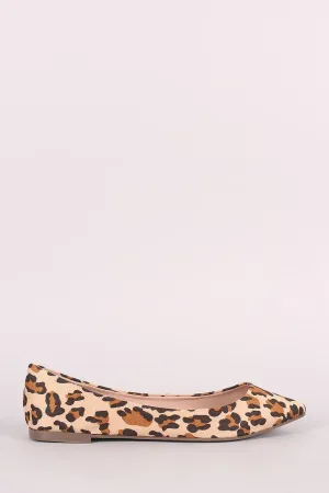 Breckelle Leopard Vegan Suede Pointy Toe Flats