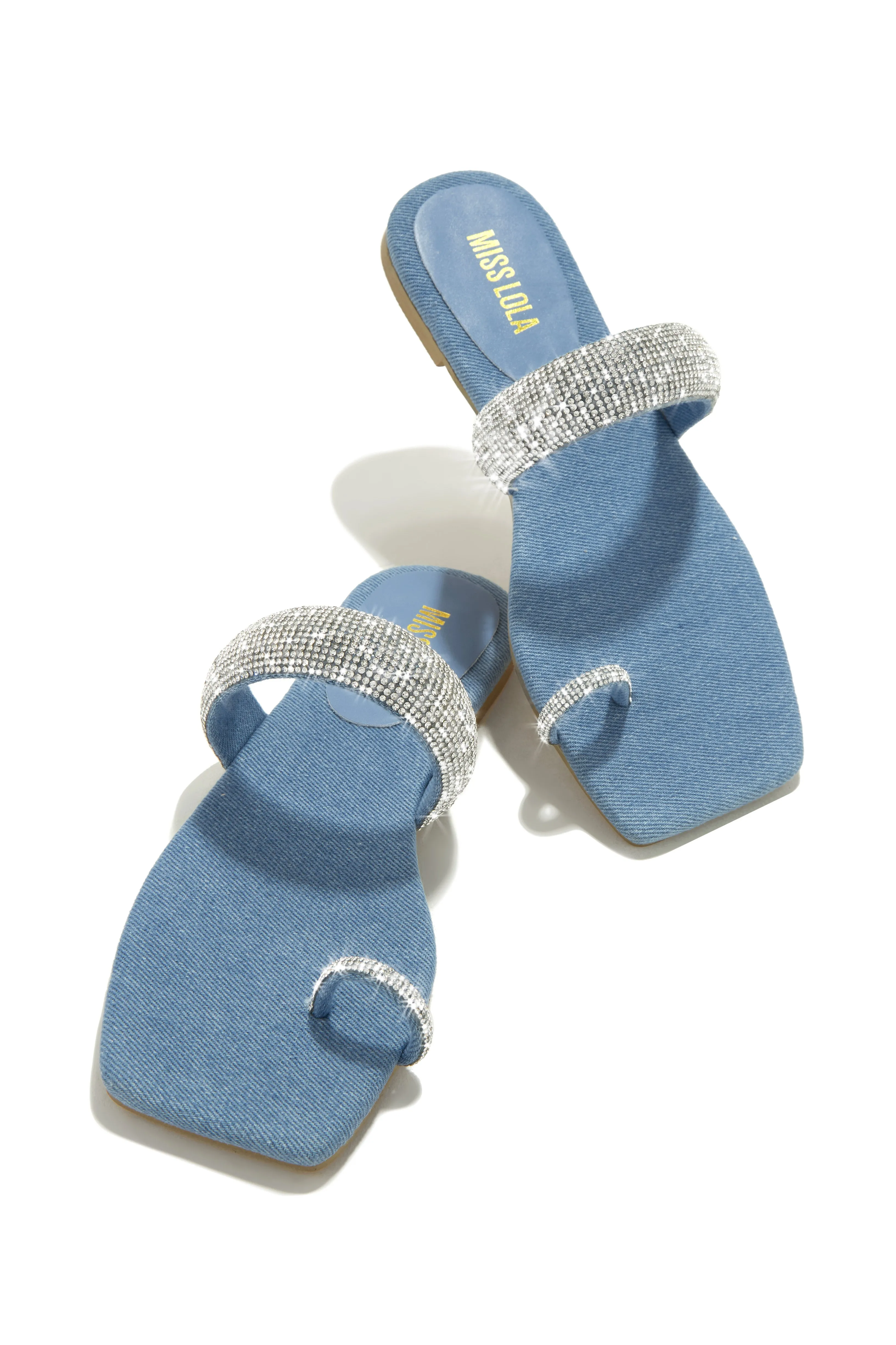 Cabana Beach Embellished Slip On Sandals - Denim