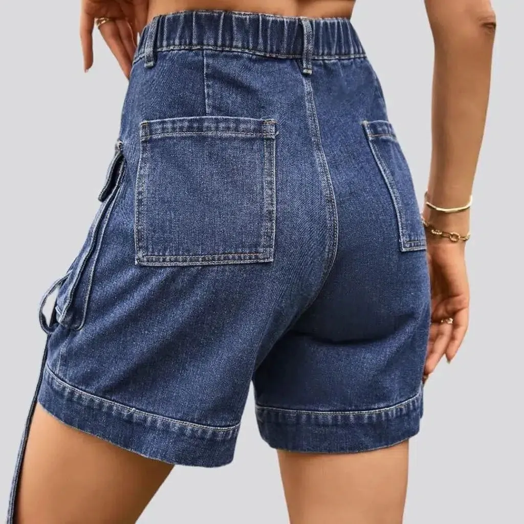 Cargo pocket-straps jeans shorts