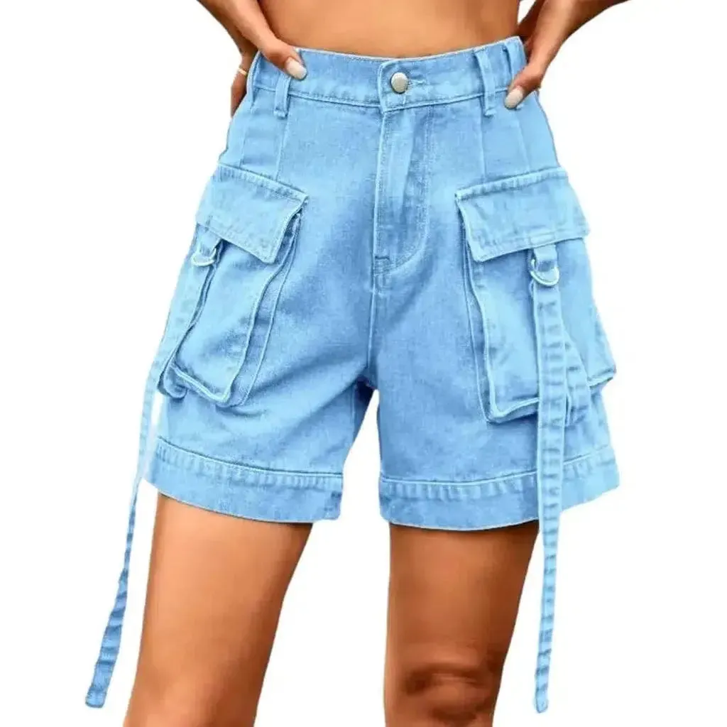 Cargo pocket-straps jeans shorts