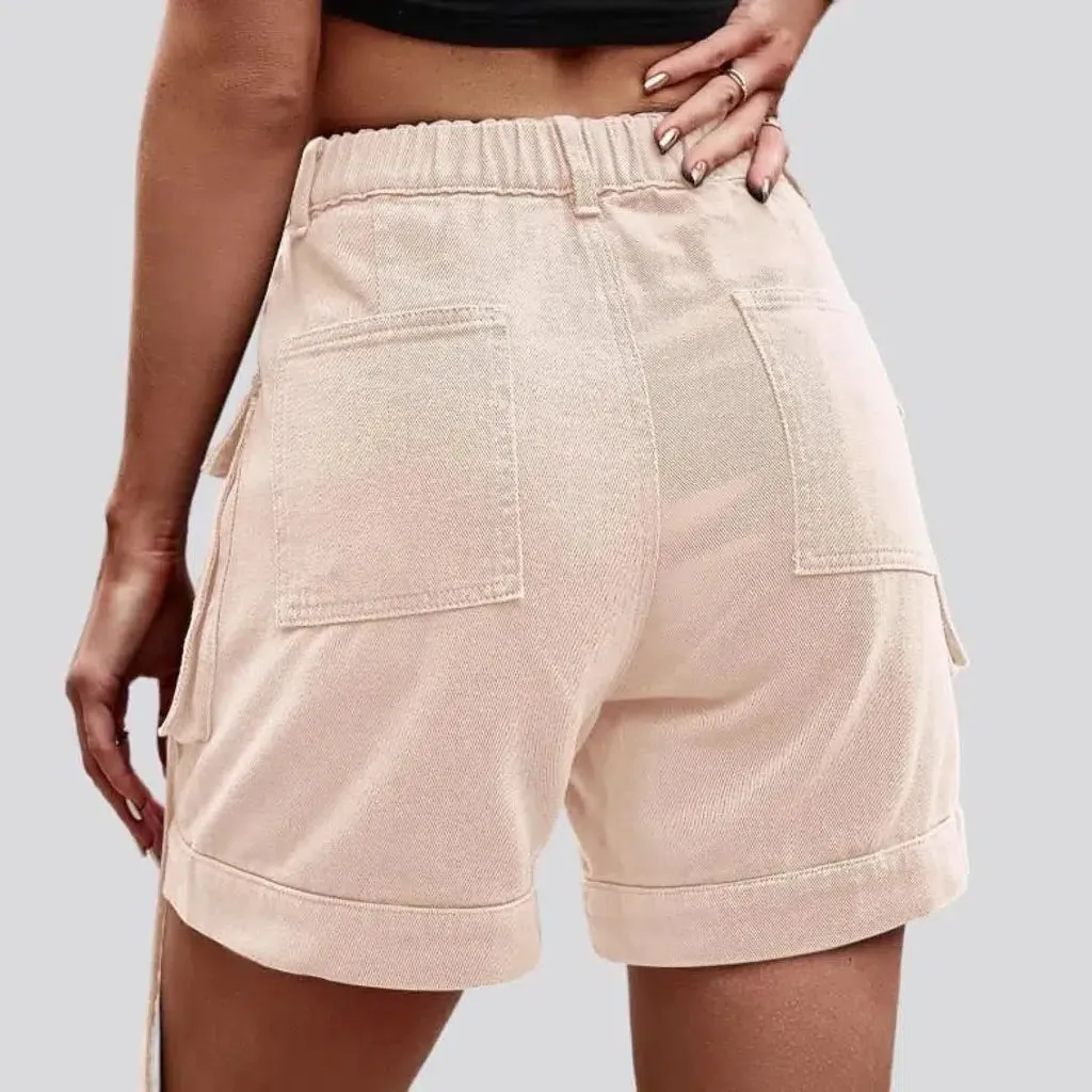 Cargo pocket-straps jeans shorts