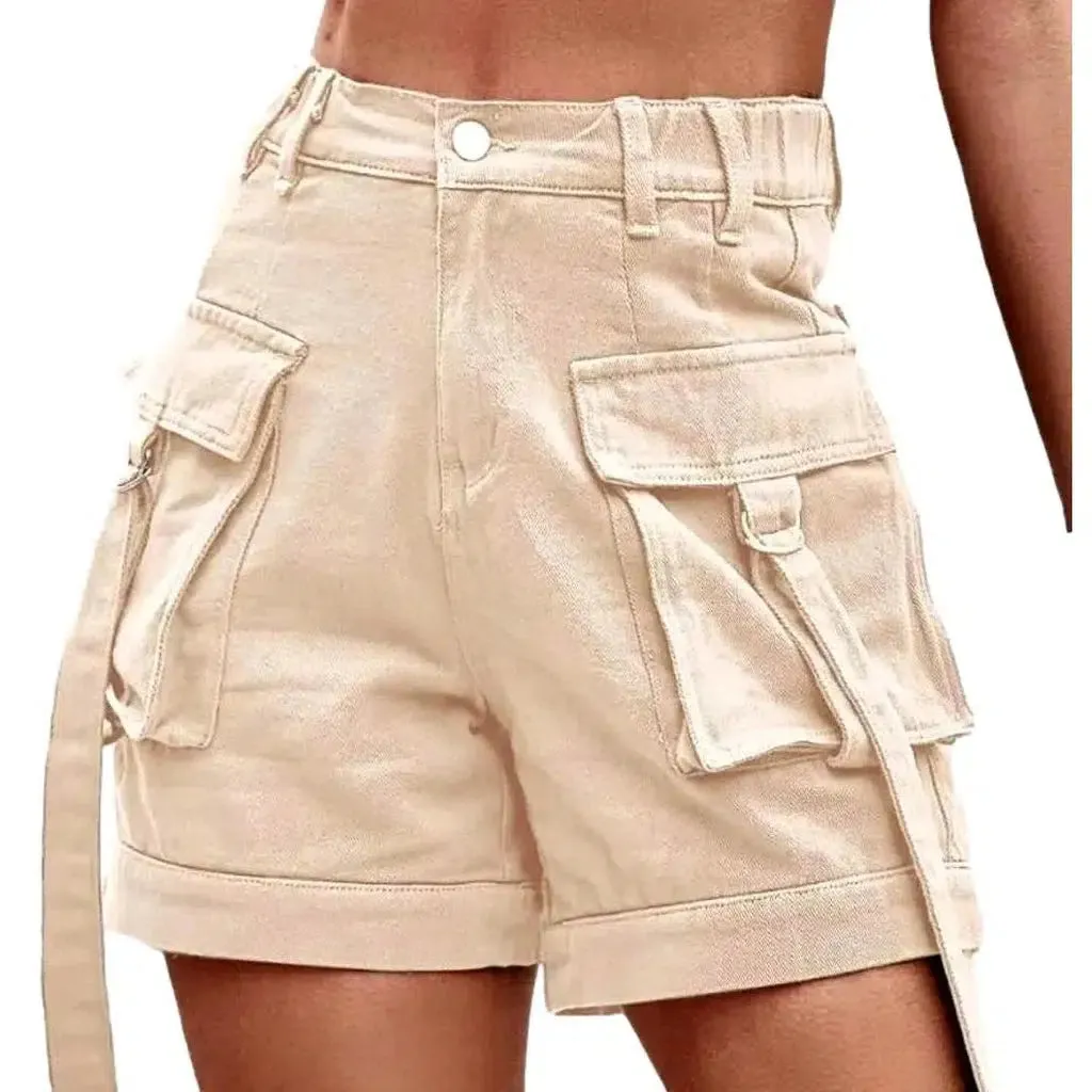 Cargo pocket-straps jeans shorts