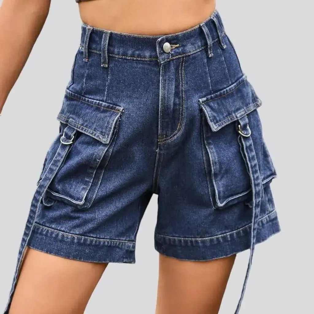 Cargo pocket-straps jeans shorts