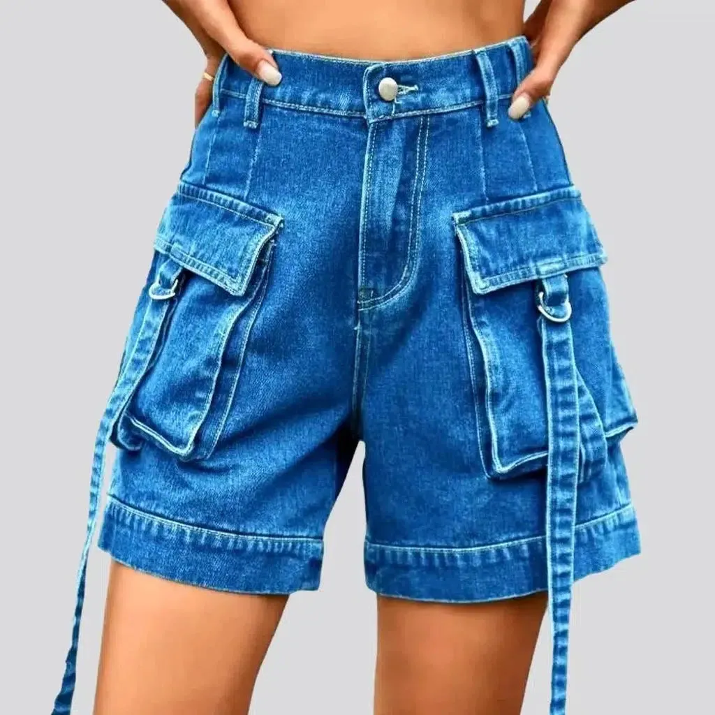 Cargo pocket-straps jeans shorts