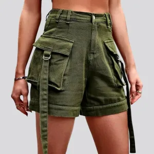 Cargo pocket-straps jeans shorts