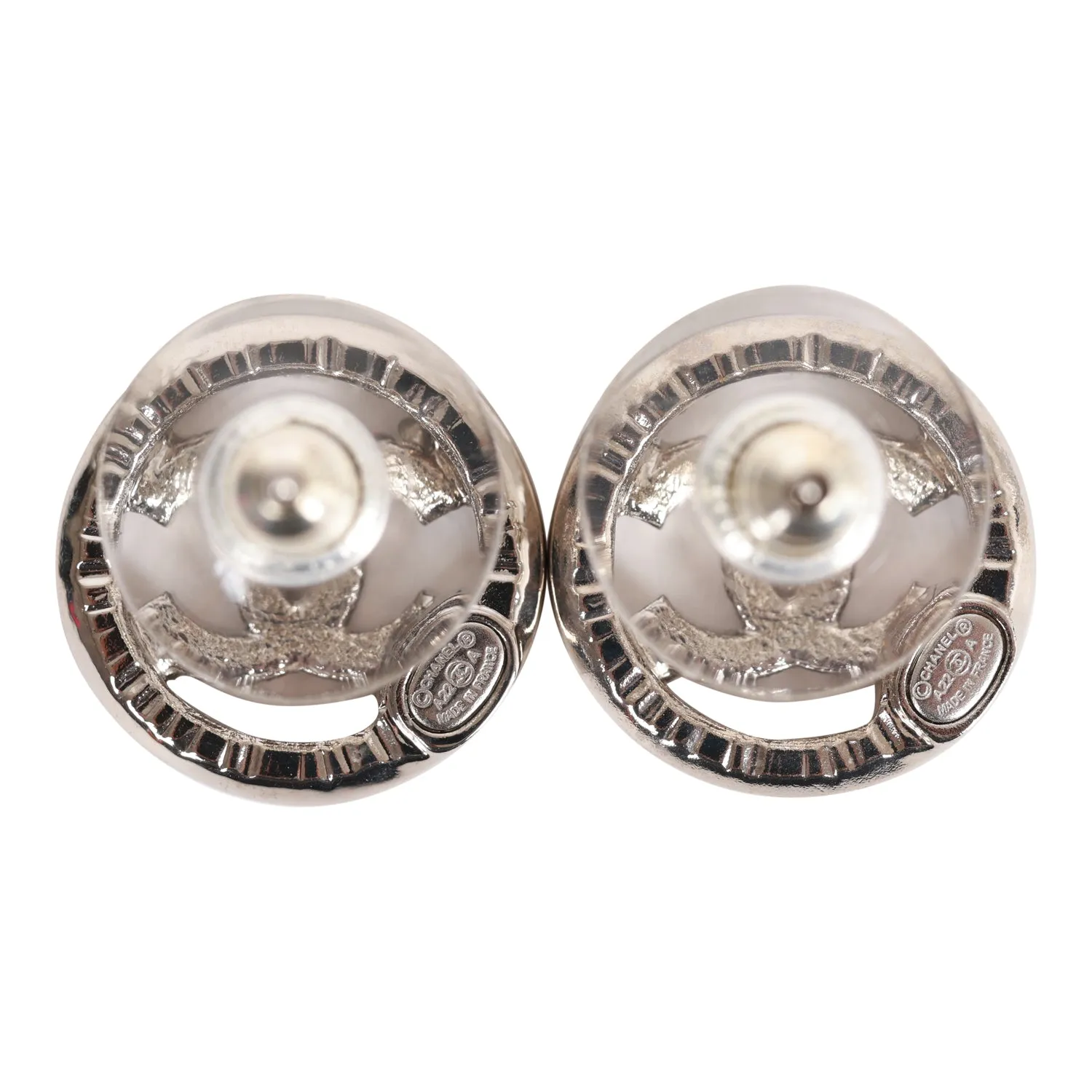 Chanel Silver CC Circle Stud Earrings