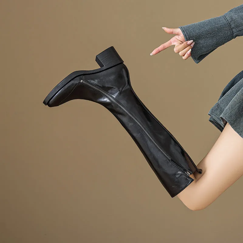 ChicLeather Elegant Zip Knee-High Boots