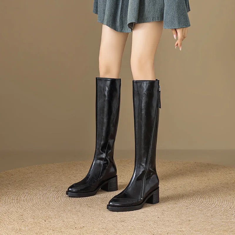 ChicLeather Elegant Zip Knee-High Boots