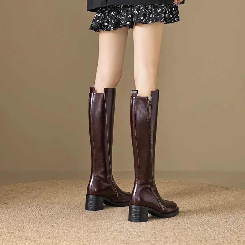 ChicLeather Elegant Zip Knee-High Boots