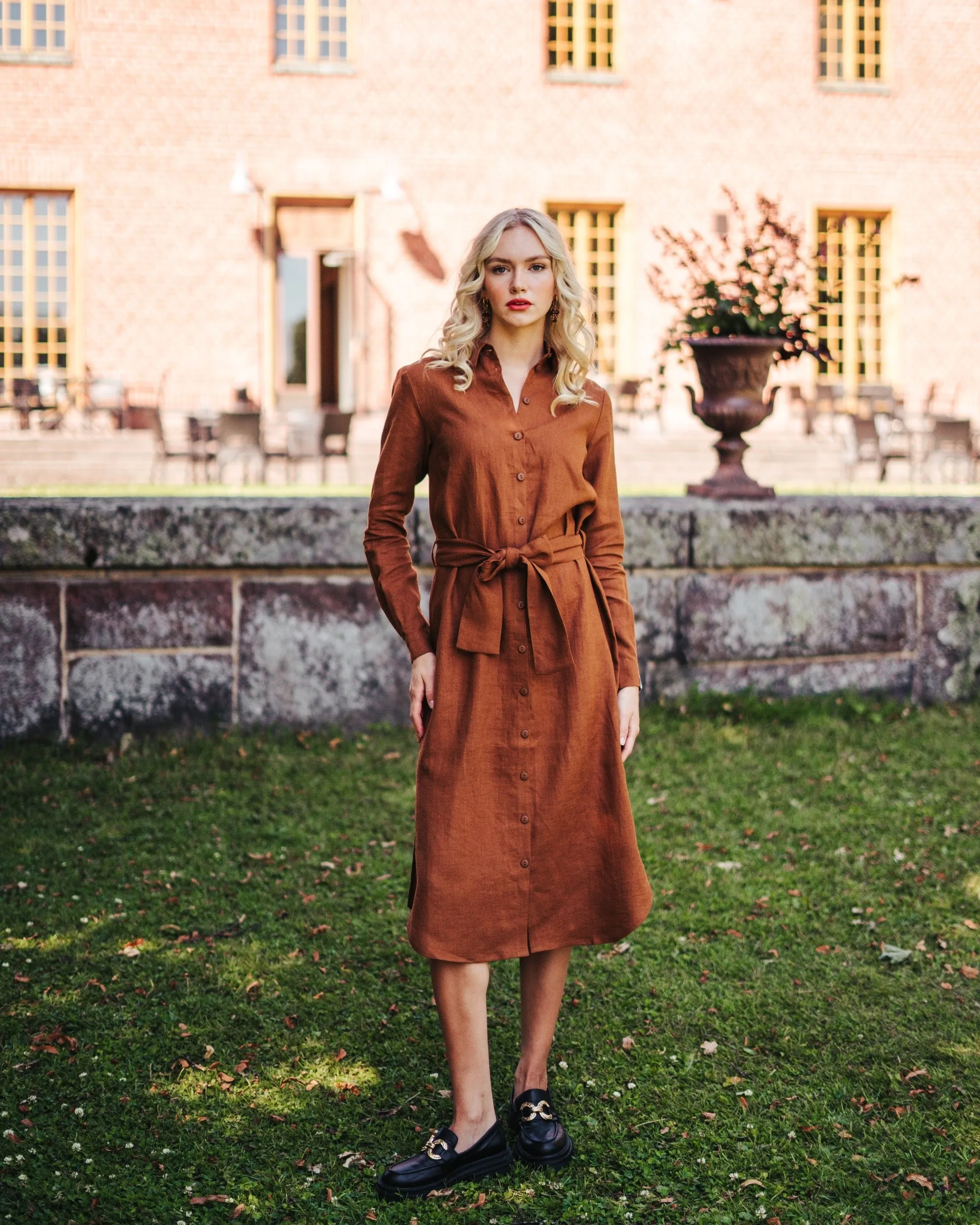 Chloe Linen Dress Brown