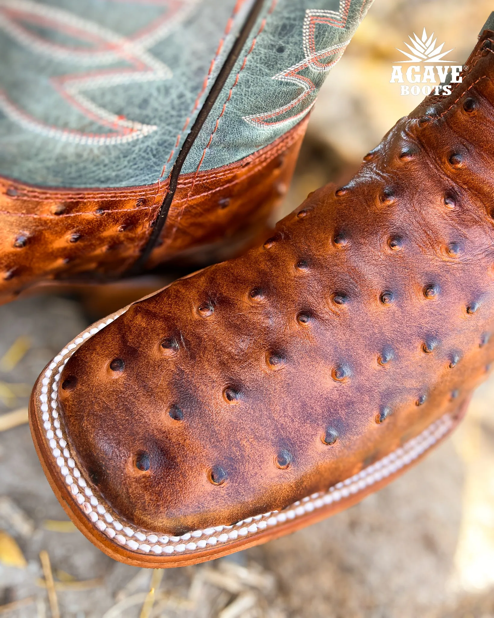 COGNAC OSTRICH | MEN SQUARE TOE WESTERN COWBOY BOOTS