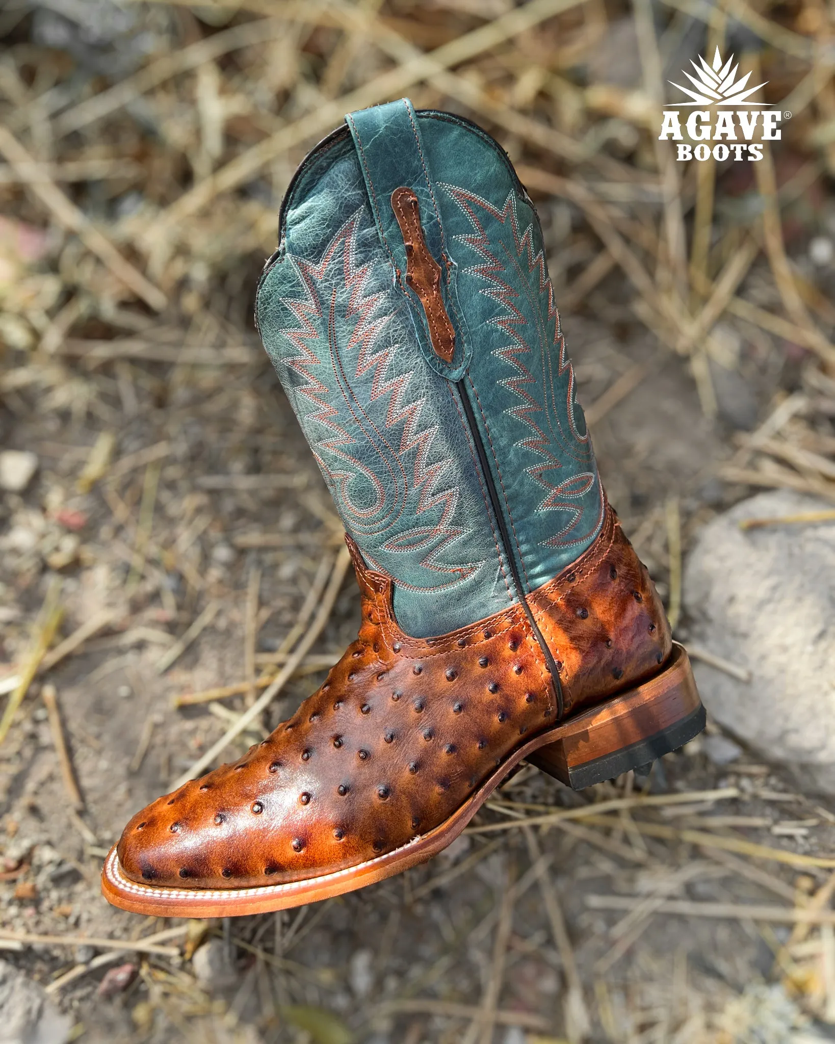 COGNAC OSTRICH | MEN SQUARE TOE WESTERN COWBOY BOOTS