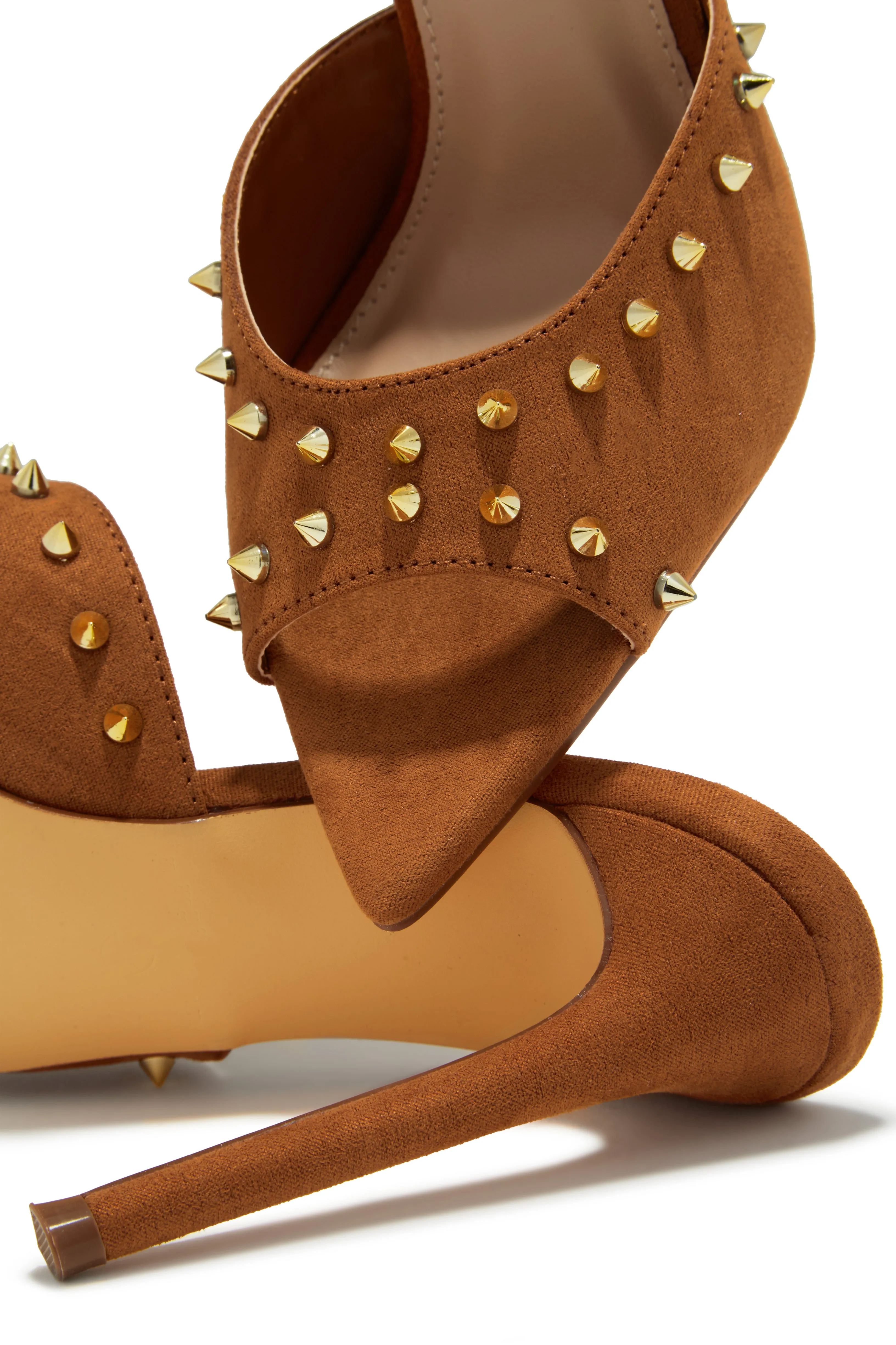 Collette Studded High Heel Mules - Tan