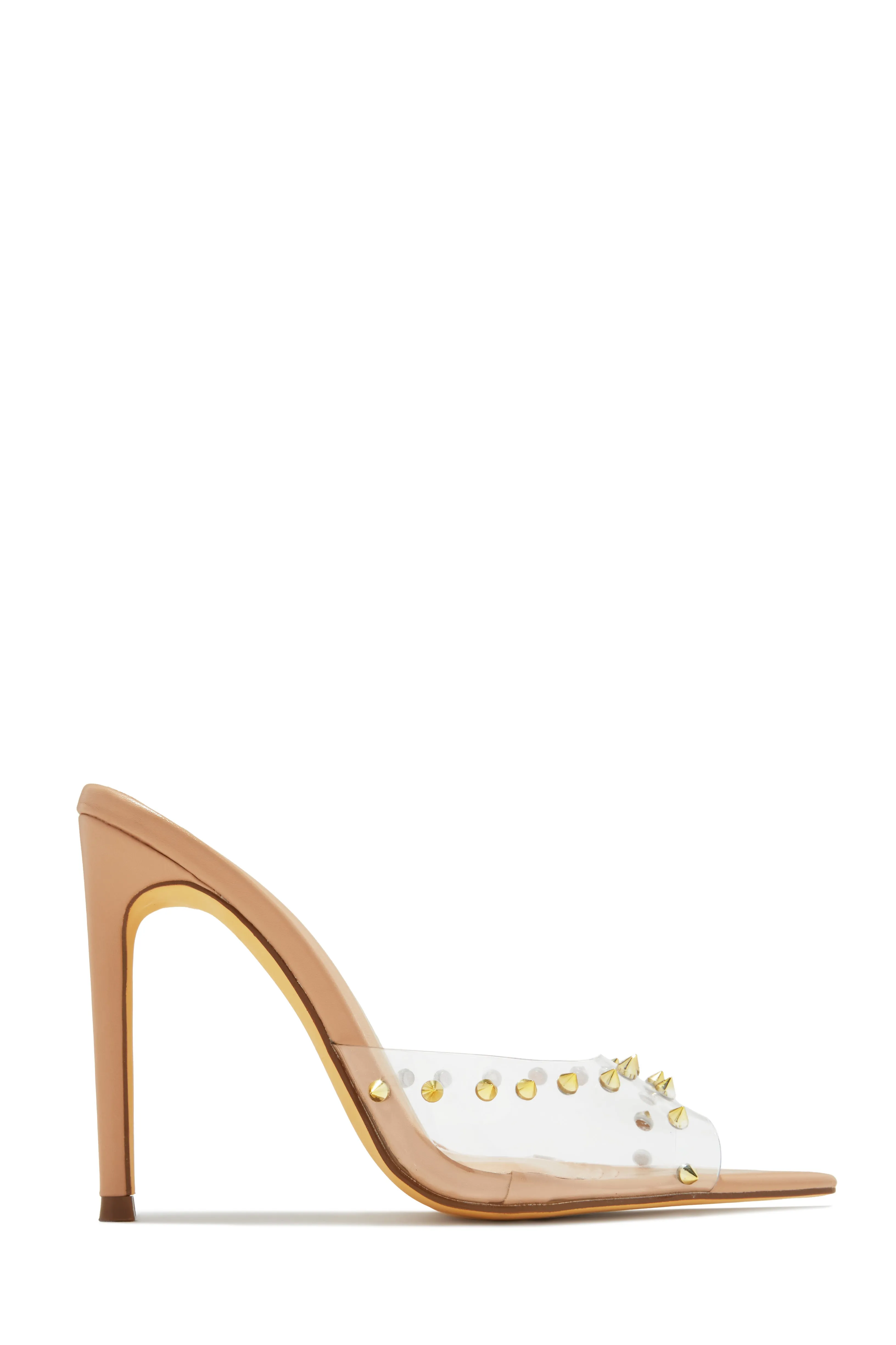 Collette Studded High Heel Mules - Tan