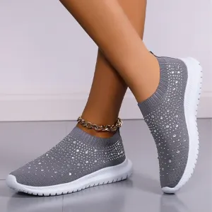 Crystal Breathable Mesh Sneaker Shoes for Women Comfortable Soft Bottom Flats Plus Size Non Slip Casual Shoes