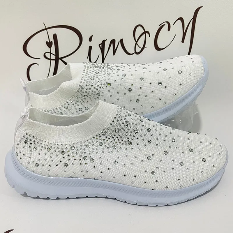 Crystal Breathable Mesh Sneaker Shoes for Women Comfortable Soft Bottom Flats Plus Size Non Slip Casual Shoes