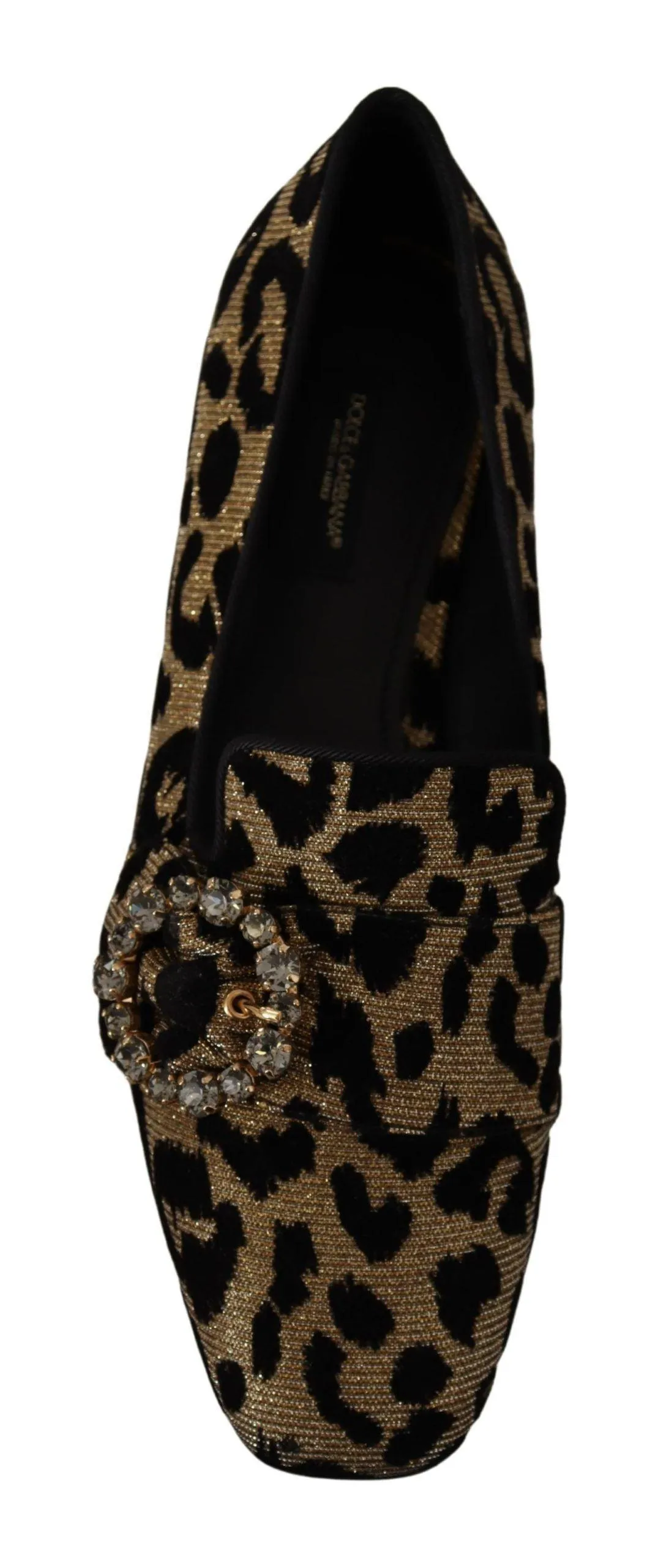 Dolce & Gabbana Gold Leopard Print Crystals Loafers Shoes