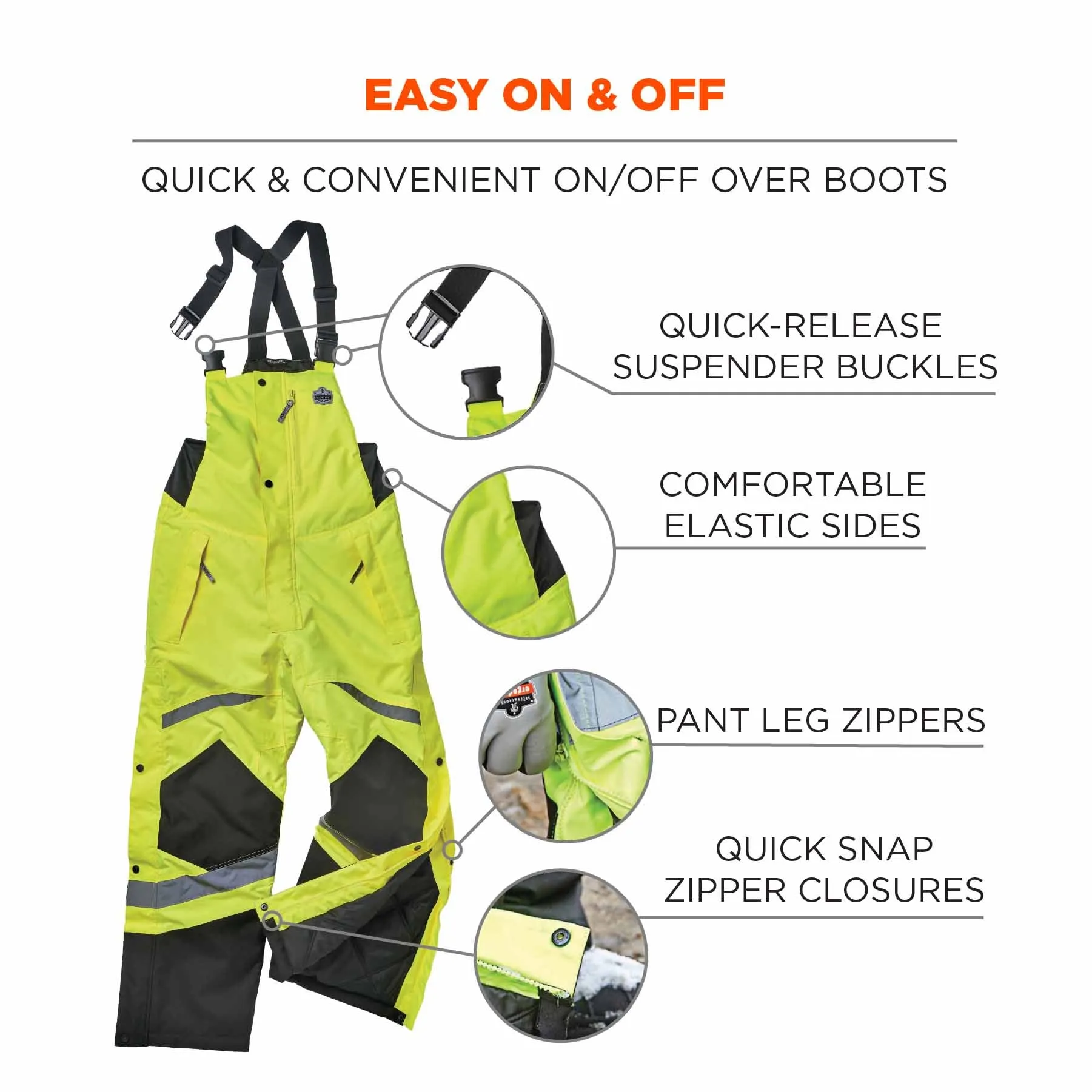 Ergodyne 25527 8928 3XL Lime Class E Hi-Vis Insulated Bibs