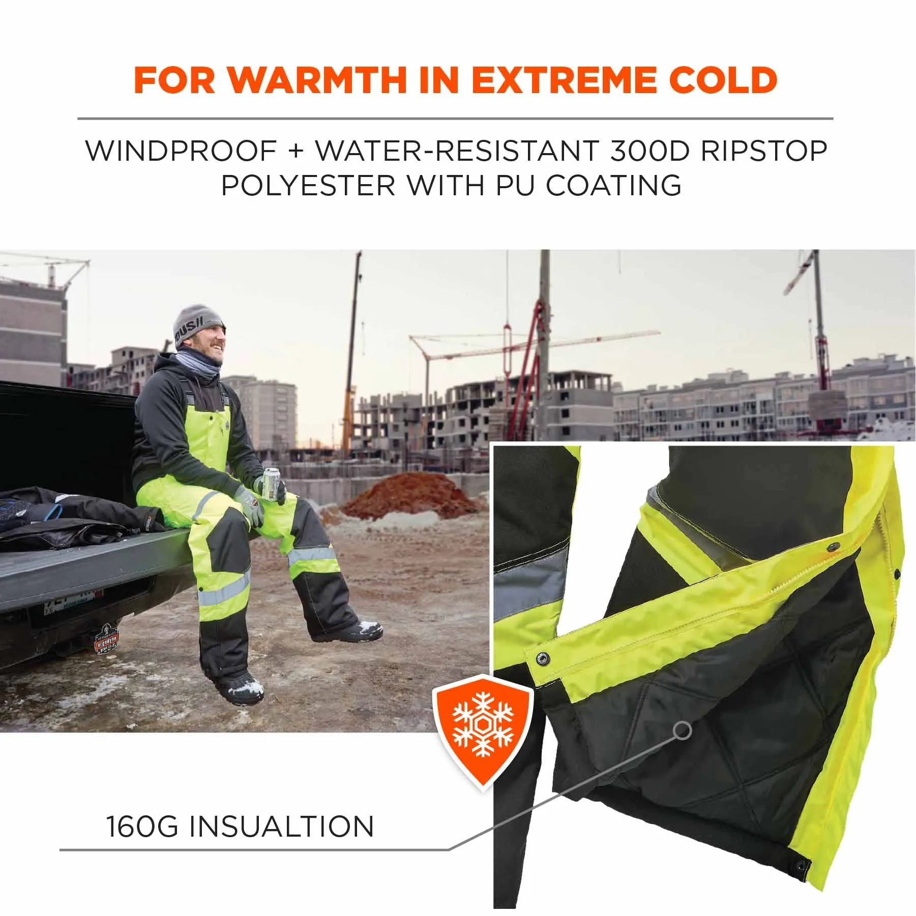 Ergodyne 25527 8928 3XL Lime Class E Hi-Vis Insulated Bibs