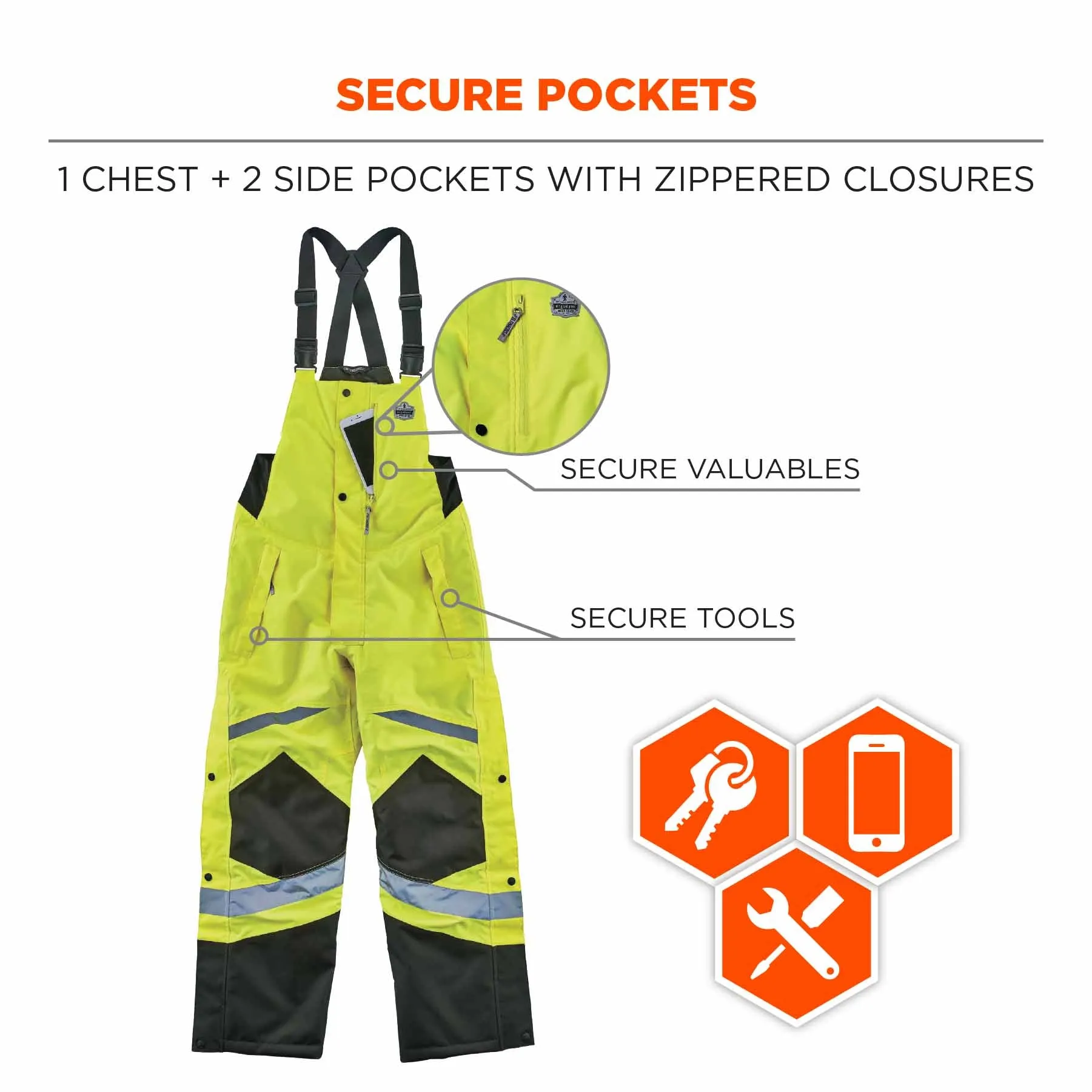 Ergodyne 25527 8928 3XL Lime Class E Hi-Vis Insulated Bibs