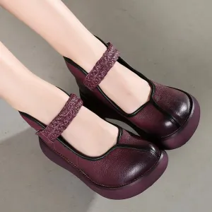 Genuine Leather Round Toes Ankle Strap Women Pumps