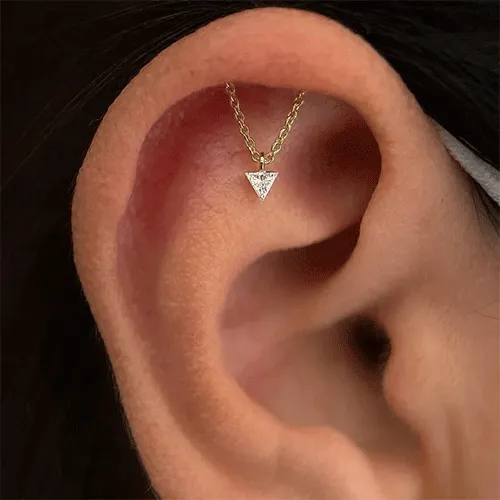 Invisible Set Triangle Diamond Drape Threaded Stud Earring by Maria Tash in 18K White Gold