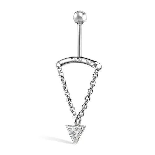 Invisible Set Triangle Diamond Drape Threaded Stud Earring by Maria Tash in 18K White Gold