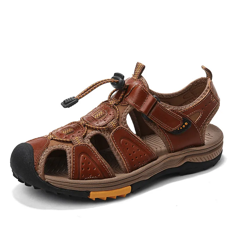 kkboxly kkboxly Men Cowhide Leather Non Slip Closed Toe Beach Casual Outdoor Sandals