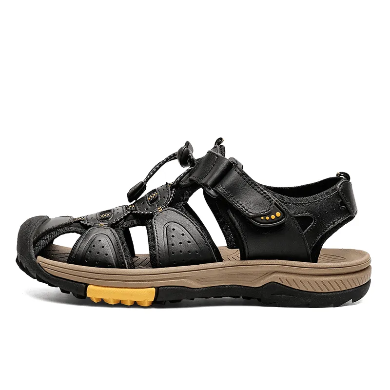 kkboxly kkboxly Men Cowhide Leather Non Slip Closed Toe Beach Casual Outdoor Sandals