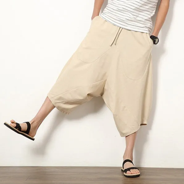 Men's Lantern Pants Loose Cotton Linen Shorts Wide Leg Beach Pants-Arwid Trouser