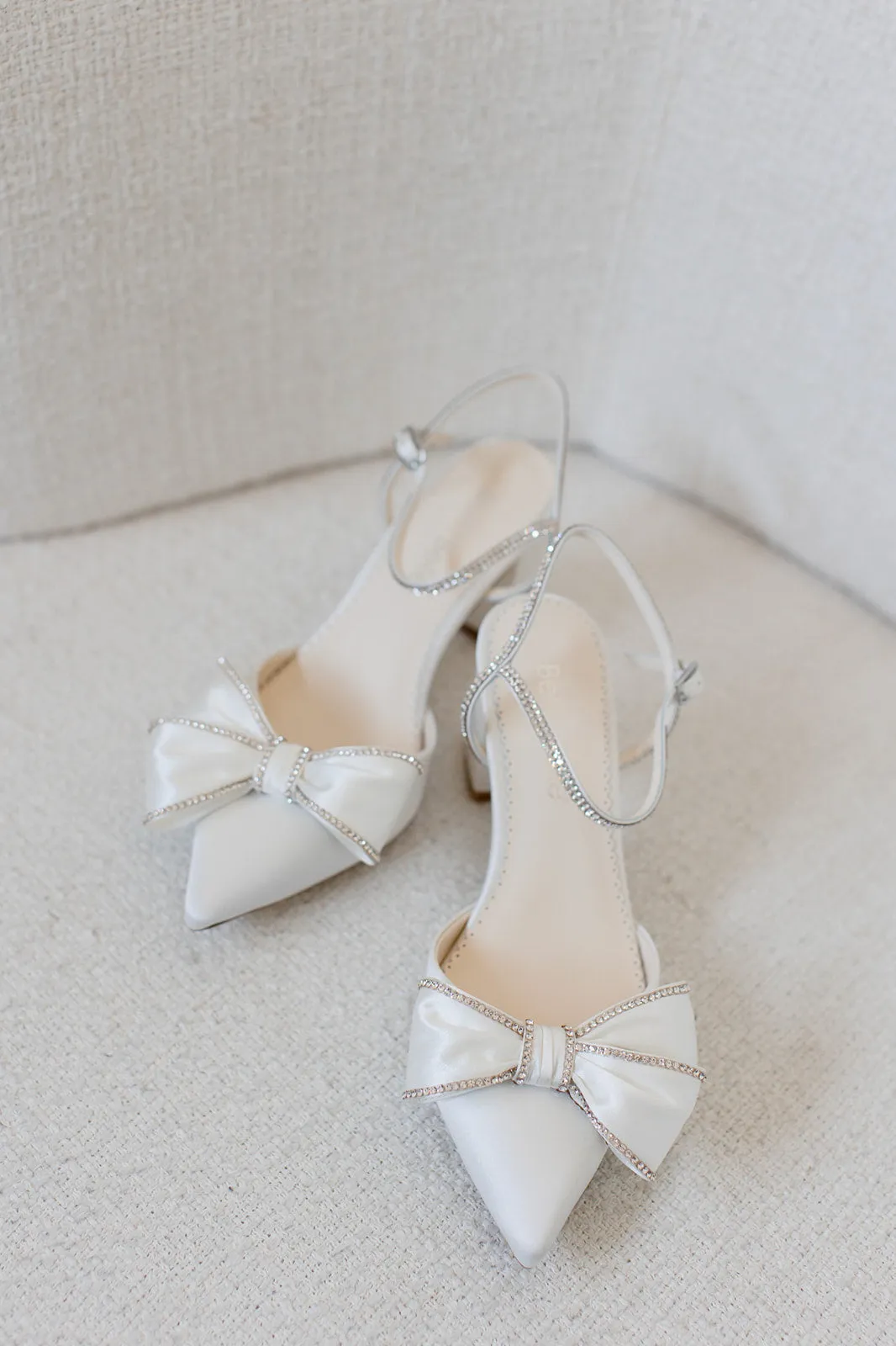 Palmer - Ivory Crystal Edged Wedding Shoes with Bow and Block Heel