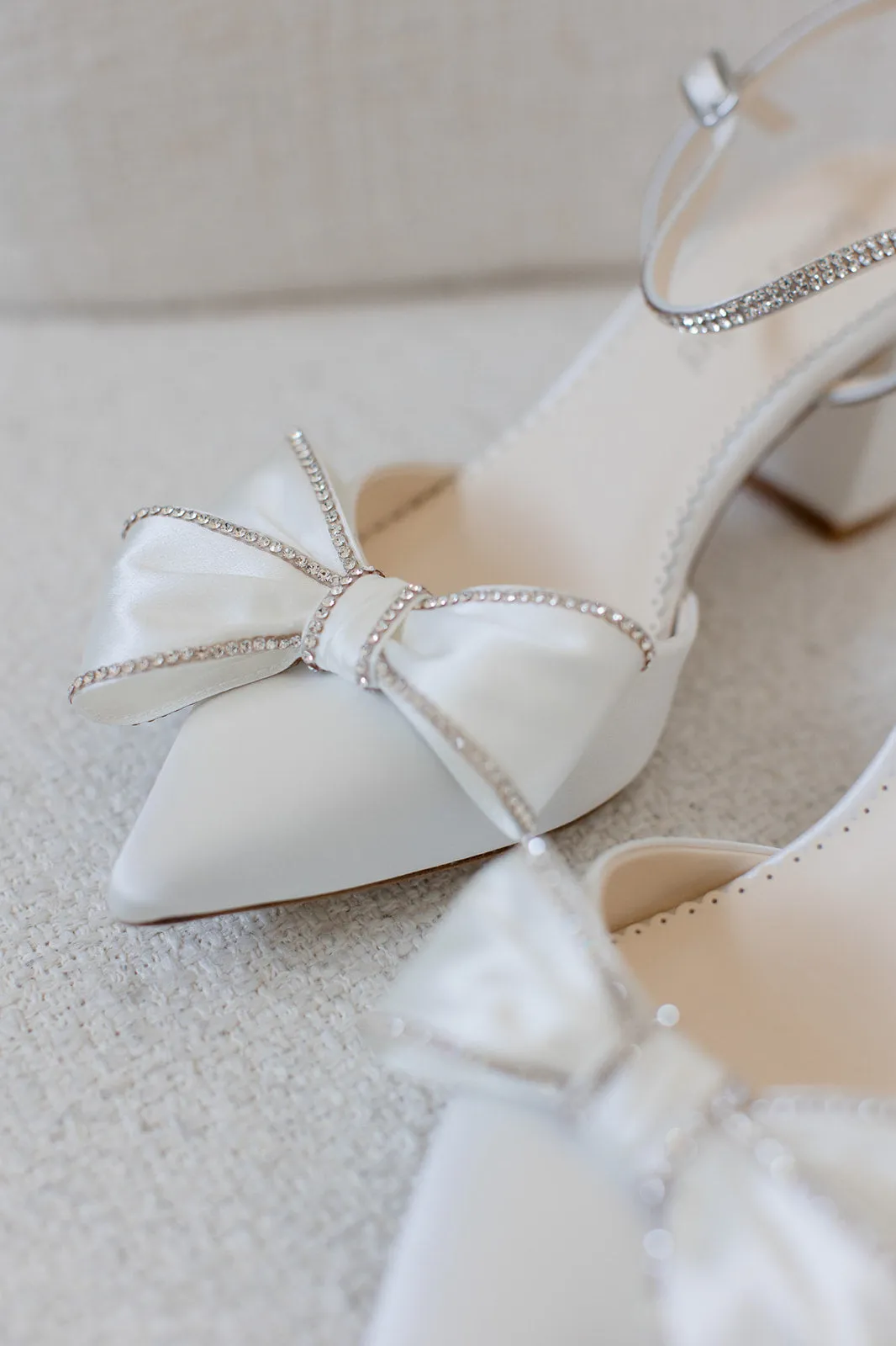 Palmer - Ivory Crystal Edged Wedding Shoes with Bow and Block Heel