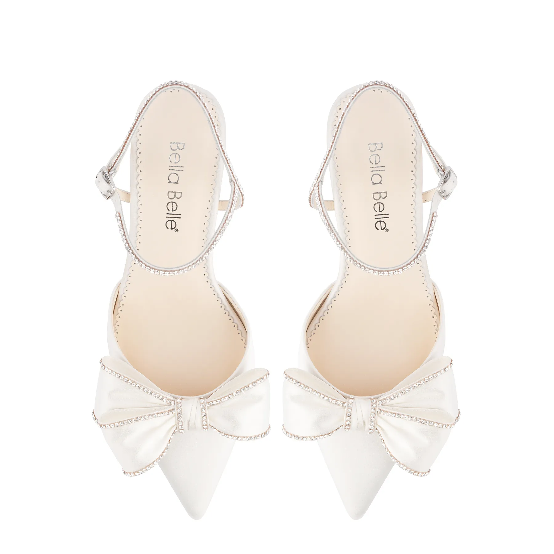 Palmer - Ivory Crystal Edged Wedding Shoes with Bow and Block Heel