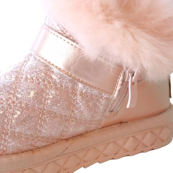 Pink Fur Trim Quilted Boot