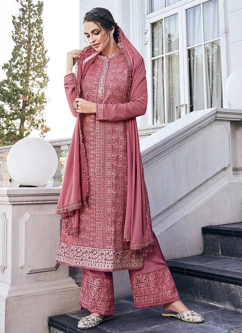 Pink Lucknowi Embroidered Pants Style Suit