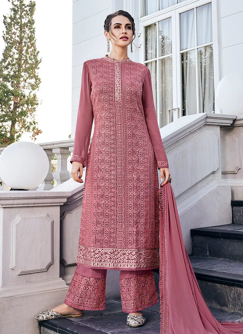 Pink Lucknowi Embroidered Pants Style Suit