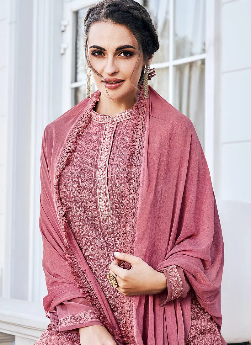 Pink Lucknowi Embroidered Pants Style Suit