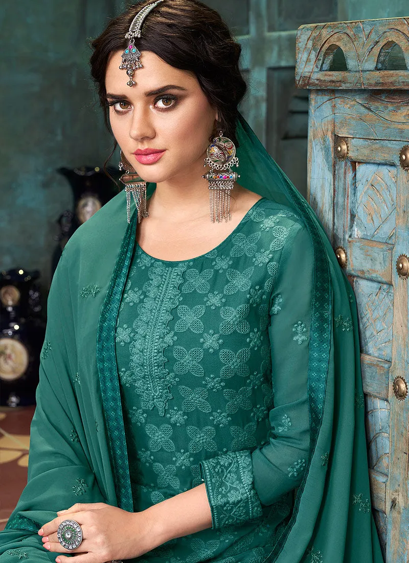 Rama Green Lucknowi Palazzo Suit