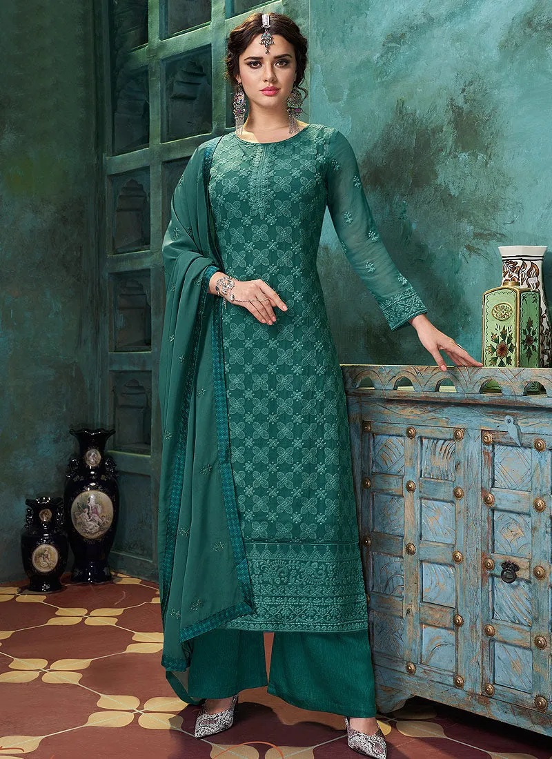 Rama Green Lucknowi Palazzo Suit