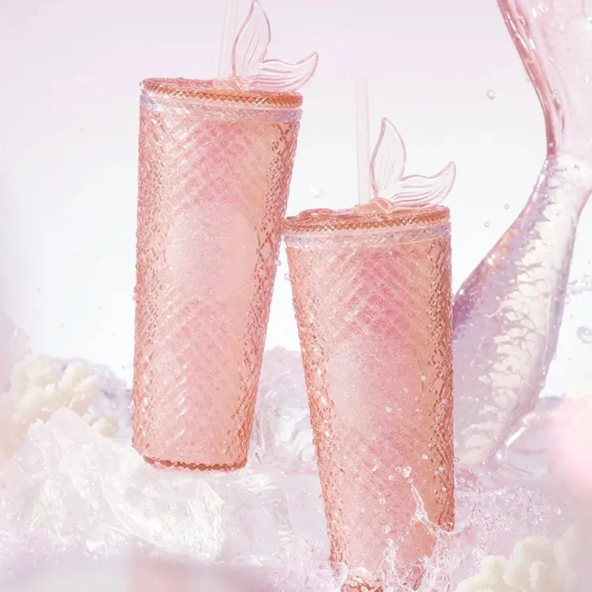 Starbucks 710mo/24oz Pink Glitter Mermaid Tail Jeweled Cup