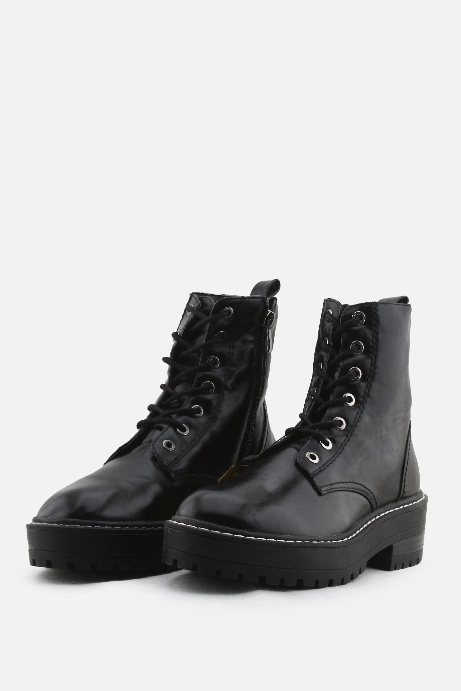 Stradivarius Zipper Laces Combat Boots | 100% Synthetic Leather