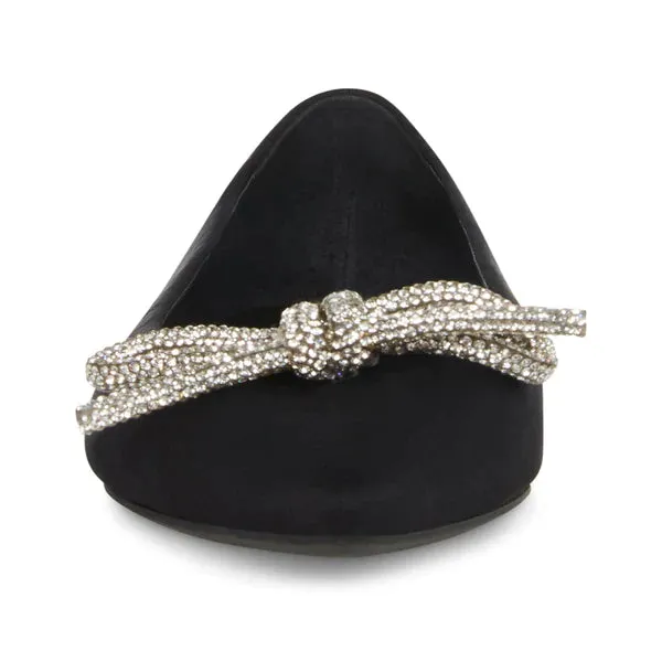 The Elina Crystal Bow Flats - Black