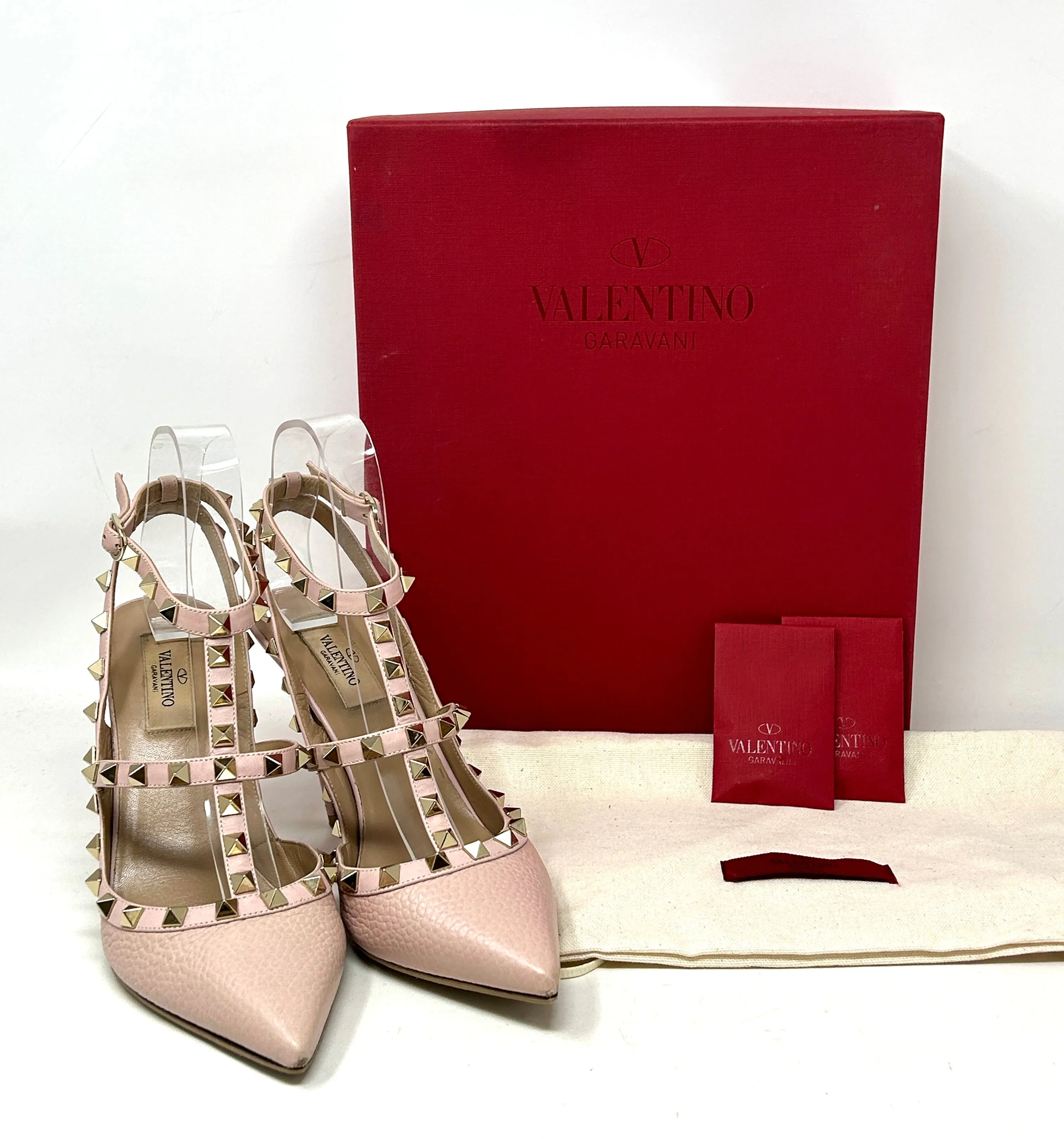 Valentino Garavani Rockstud 100 Pale Pink Leather Studded Pump Heels 38.5 UK 5.5