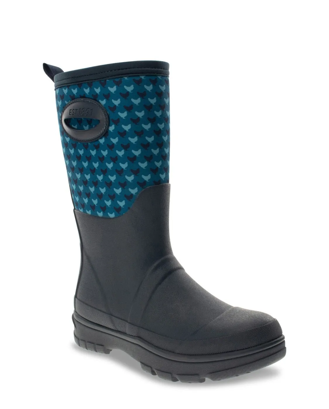 Women's Chicken Houndstooth Neoprene Mid Cold Weather Boot - Blue